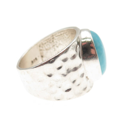 Shube 925 Sterling Silver Vintage Real Turquoise Hammered Ring Size 7.25