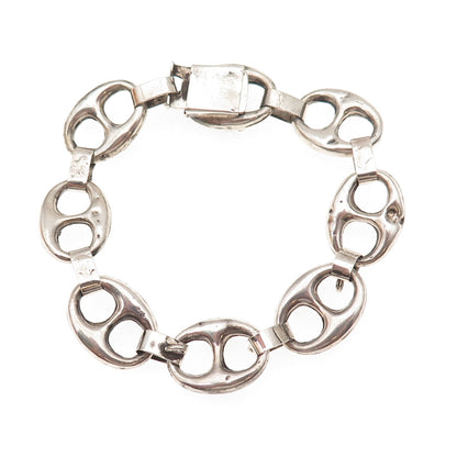 925 Sterling Silver Antique Art Deco Cannetille Anchor Link Bracelet 7.25"