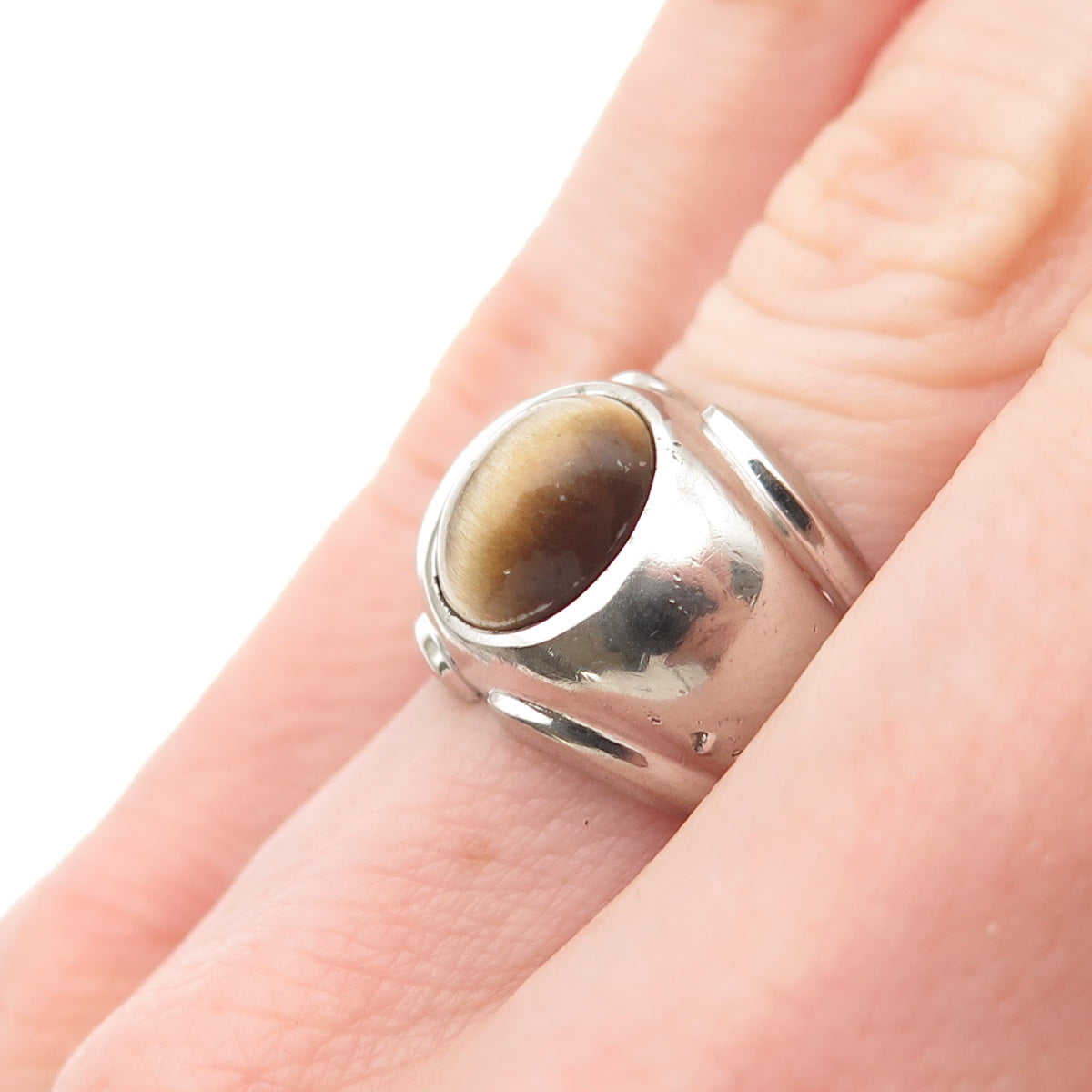VARGAS 925 Sterling Silver Antique Art Deco Real Tiger Eye Ring Size 6