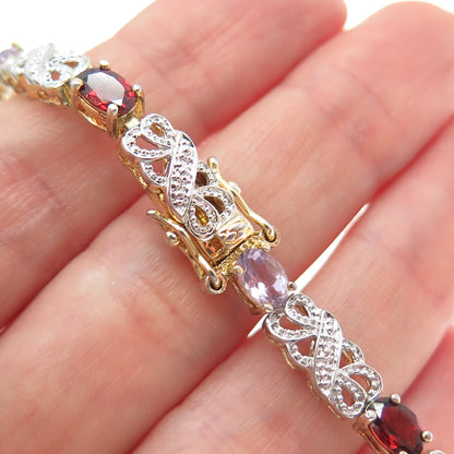 HAN 925 Sterling Silver Gold Plated Diamond Topaz Peridot Garnet Bracelet 7.25"