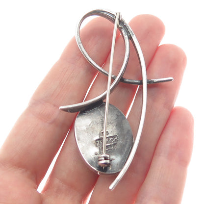 TEPPICH 925 Sterling Silver Vintage Israel Red Agate Gemstone Modernist Brooch