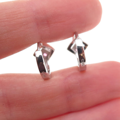 925 Sterling Silver Pink & White C Z Hoop Earrings