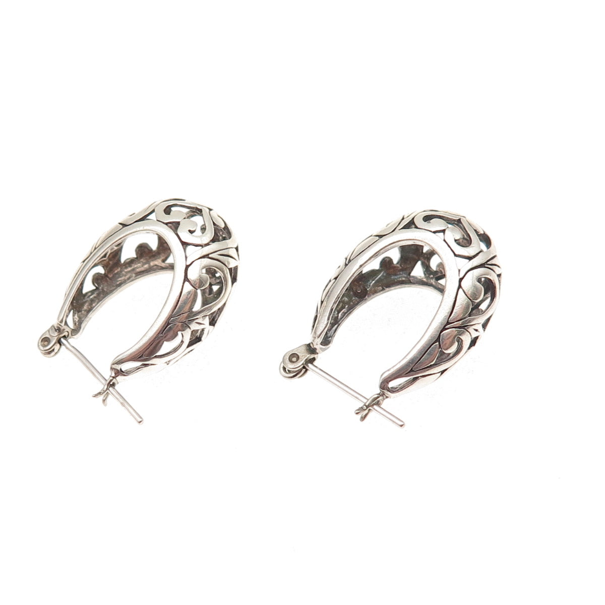 Jezlaine 925 Sterling Silver Vintage Floral Ornate Hoop Oxidized Earrings