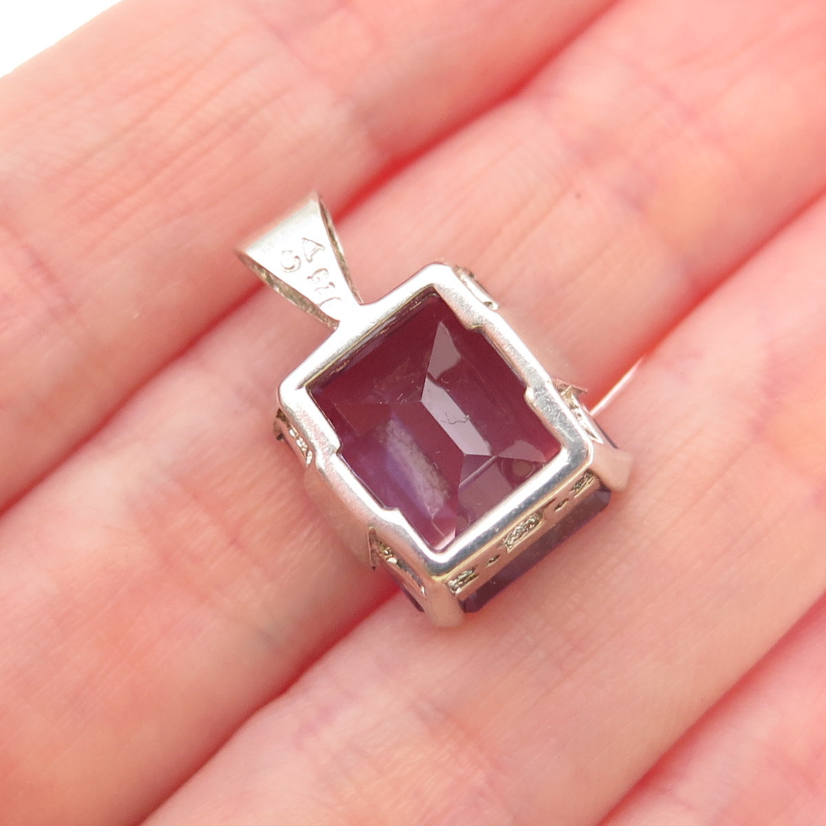 925 Sterling Silver Vintage Lab-Created Peacock Sapphire Mini Charm Pendant