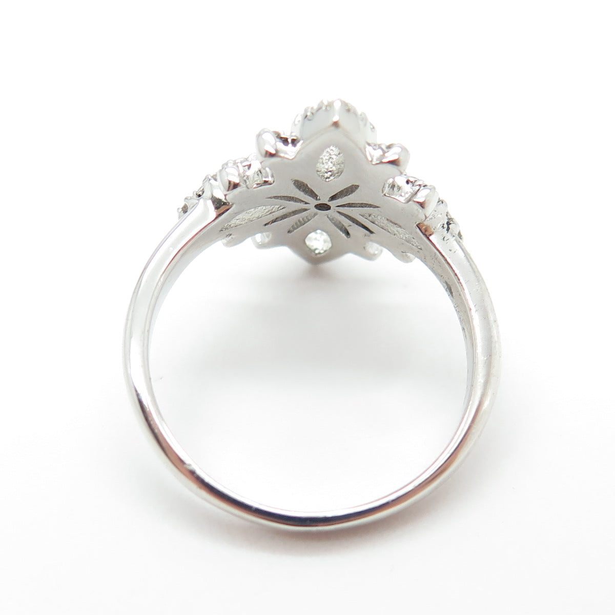 925 Sterling Silver Real Round-Cut Diamond Flower Ring Size 8