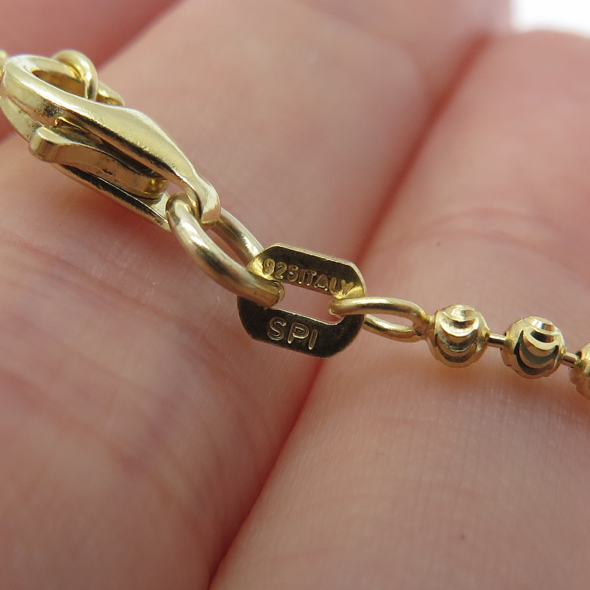 925 Sterling Gold Plated SPI Italy Diamond-Cut Ball Beaded Chain Necklace 28"