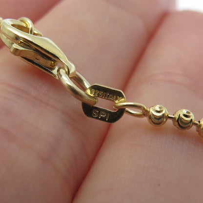 925 Sterling Gold Plated SPI Italy Diamond-Cut Ball Beaded Chain Necklace 28"