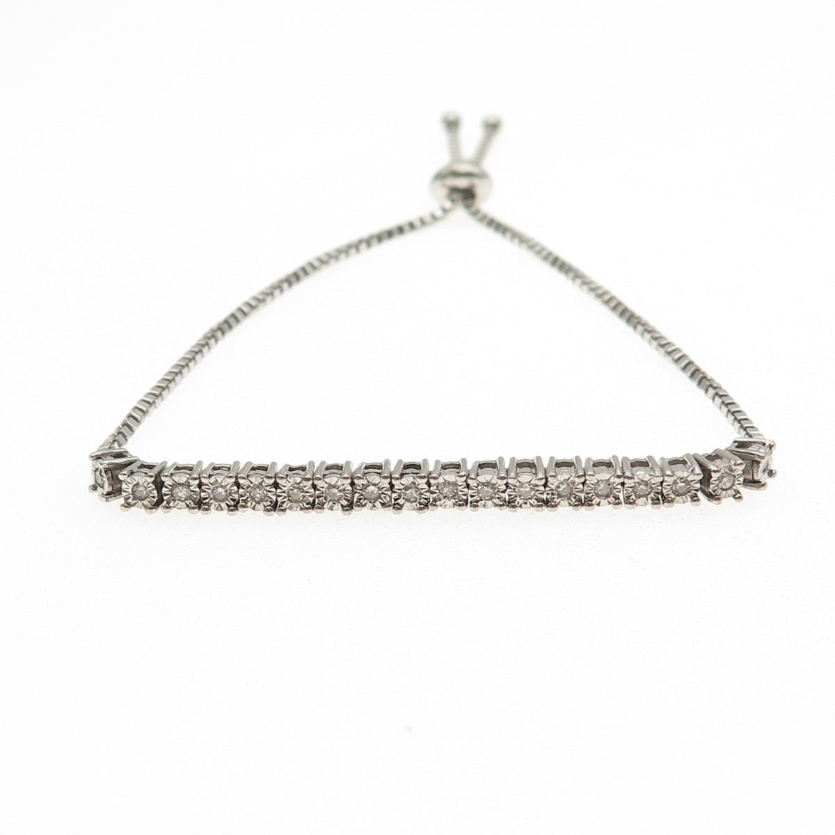 Chuck Clemency 925 Sterling Silver Real Diamond Adjustable Bolo Bracelet 6-8.25"