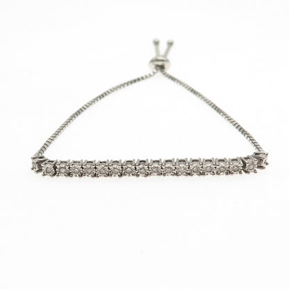 Chuck Clemency 925 Sterling Silver Real Diamond Adjustable Bolo Bracelet 6-8.25"