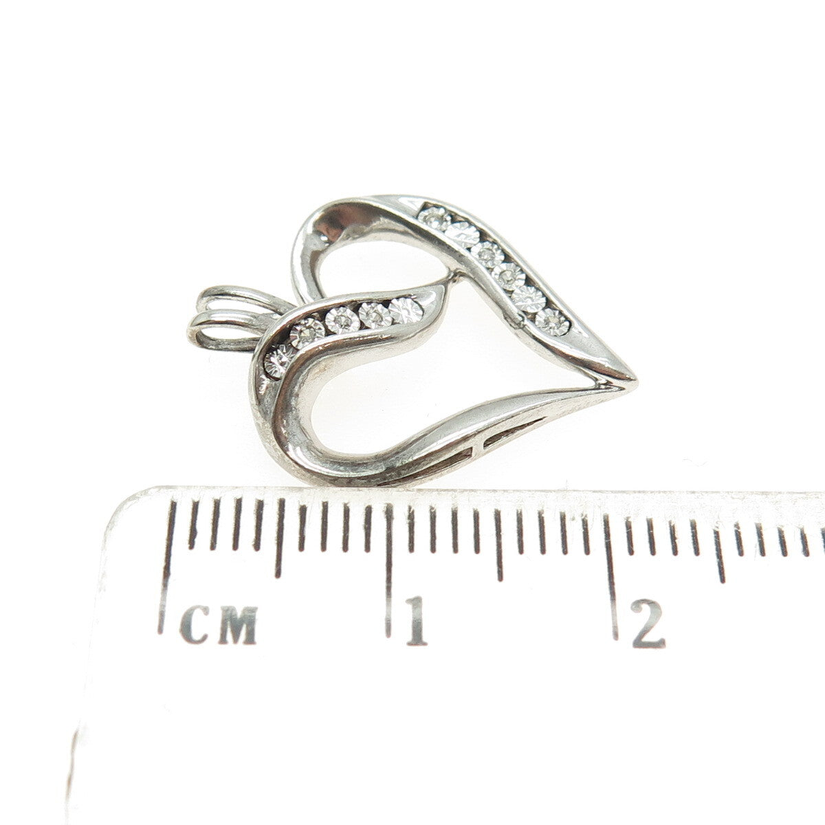 925 Sterling Silver Real White Diamond Open Heart Pendant