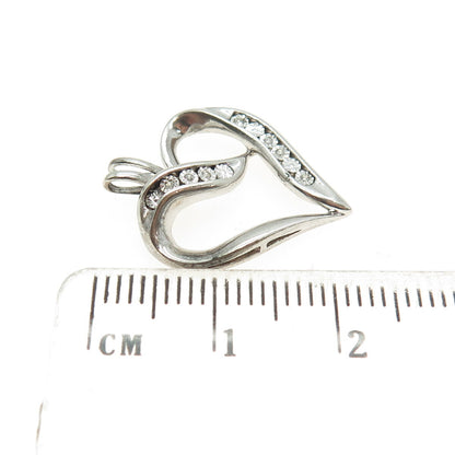 925 Sterling Silver Real White Diamond Open Heart Pendant