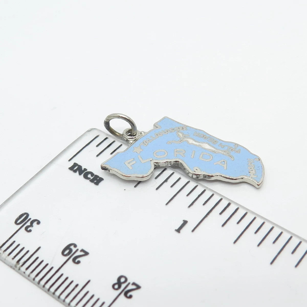 925 Sterling Silver Vintage Japan Enamel "Florida" State Map Charm Pendant