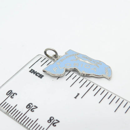 925 Sterling Silver Vintage Japan Enamel "Florida" State Map Charm Pendant