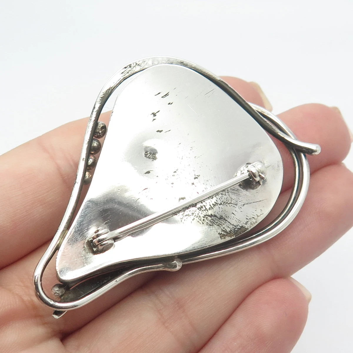 925 Sterling Silver Vintage Roman Glass Beaded Modernist Pin Brooch