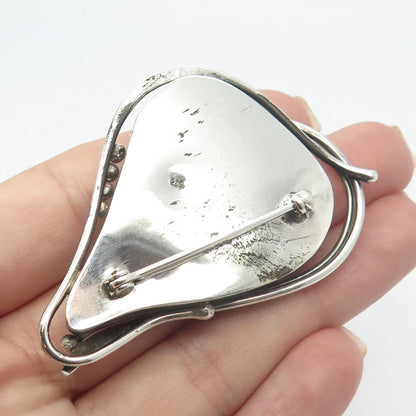 925 Sterling Silver Vintage Roman Glass Beaded Modernist Pin Brooch