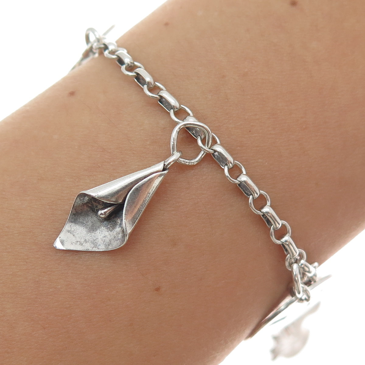 COLEMAN & S. NYE Sterling Antique Enamel Turquoise Multi-Charm Bracelet 7.25"