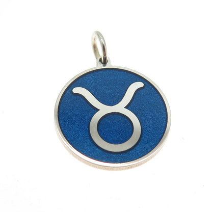 925 Sterling Silver Blue Enamel Taurus Zodiac Sign Minimalist Charm Pendant