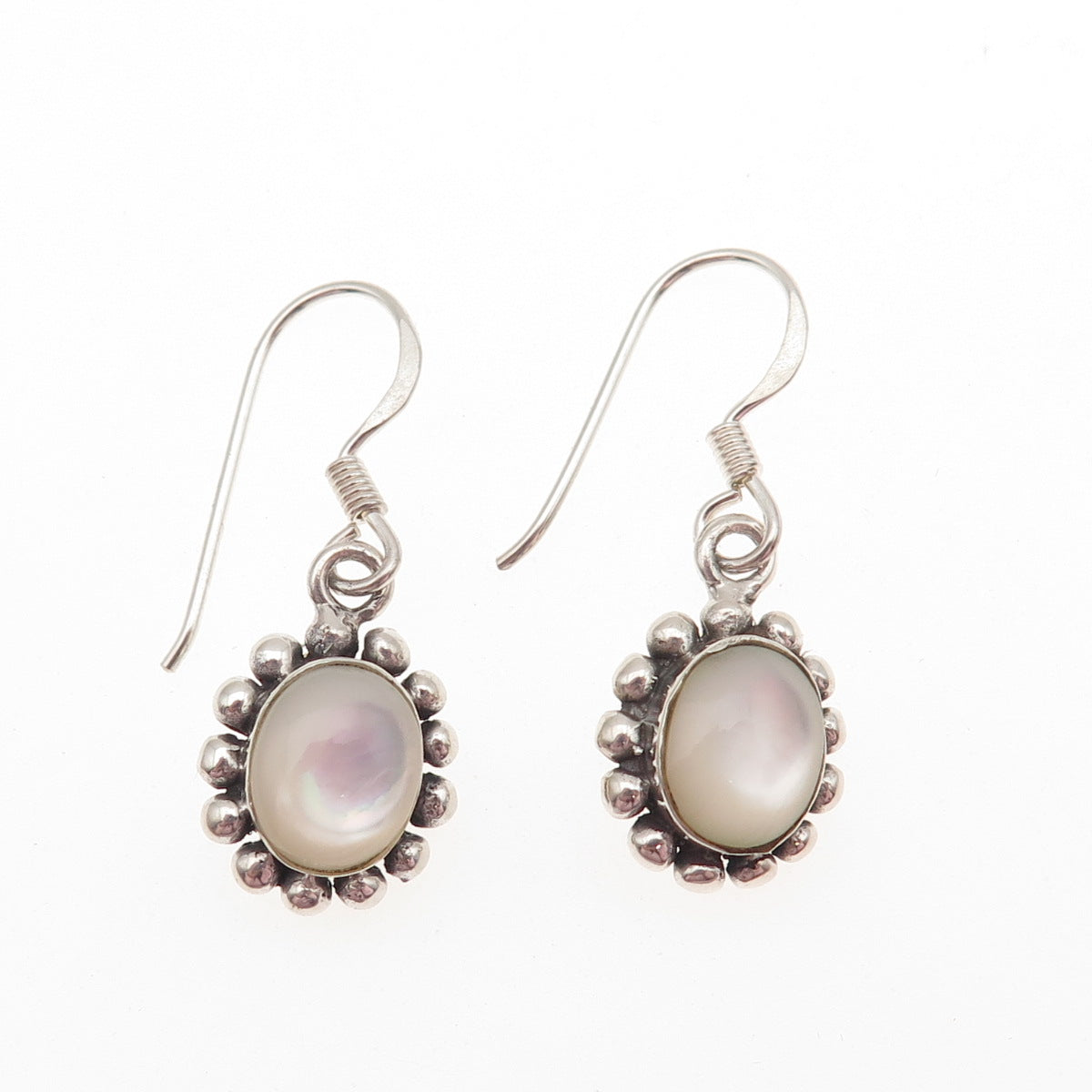 925 Sterling Silver Vintage Real MOP Beaded Dangle Earrings
