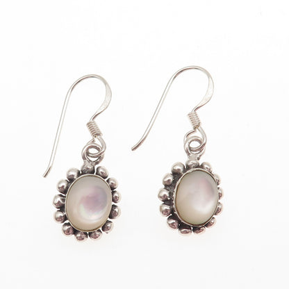 925 Sterling Silver Vintage Real MOP Beaded Dangle Earrings