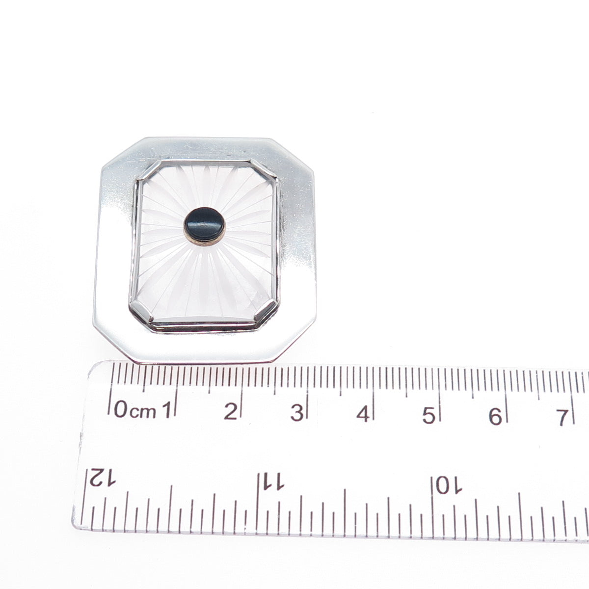Sterling Antique Onyx & Camphor Frosted Glass Pin Pendant (missing pin)