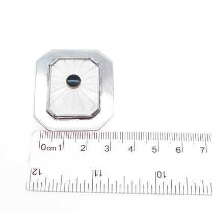 Sterling Antique Onyx & Camphor Frosted Glass Pin Pendant (missing pin)