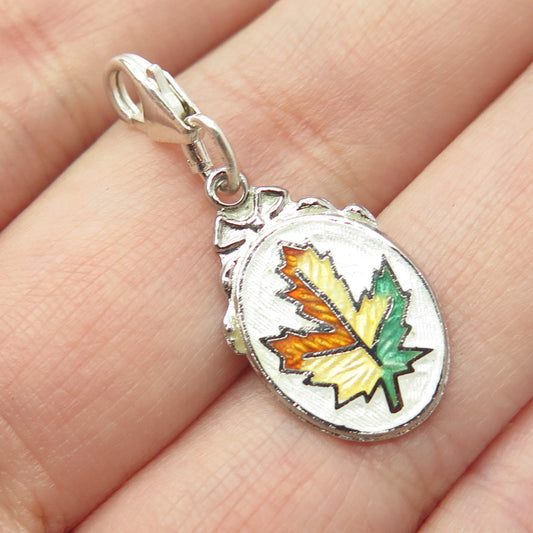 BMCO 925 Sterling Silver Vintage Colorful Enamel Maple Leaf Pendant