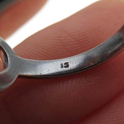 925 Sterling Silver Vintage Modernist Loving Heart Oxidized Ring Size 7.25