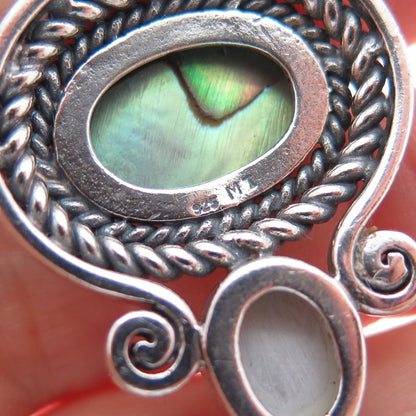 925 Sterling Silver Vintage Real Abalone Shell & MOP Oxidized Pendant