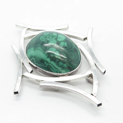 925 Sterling Silver Vintage D. Ruffus Real Malachite Gemstone Pin Brooch