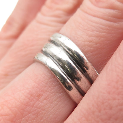 925 Sterling Silver Vintage Modernist Wavy Oxidized Ring Size 8