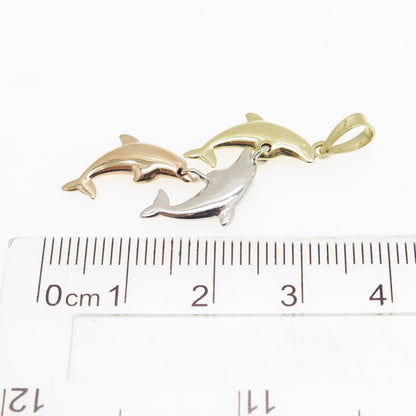 14K Yellow Rose & White Gold Friendly Dolphin Charm Pendant