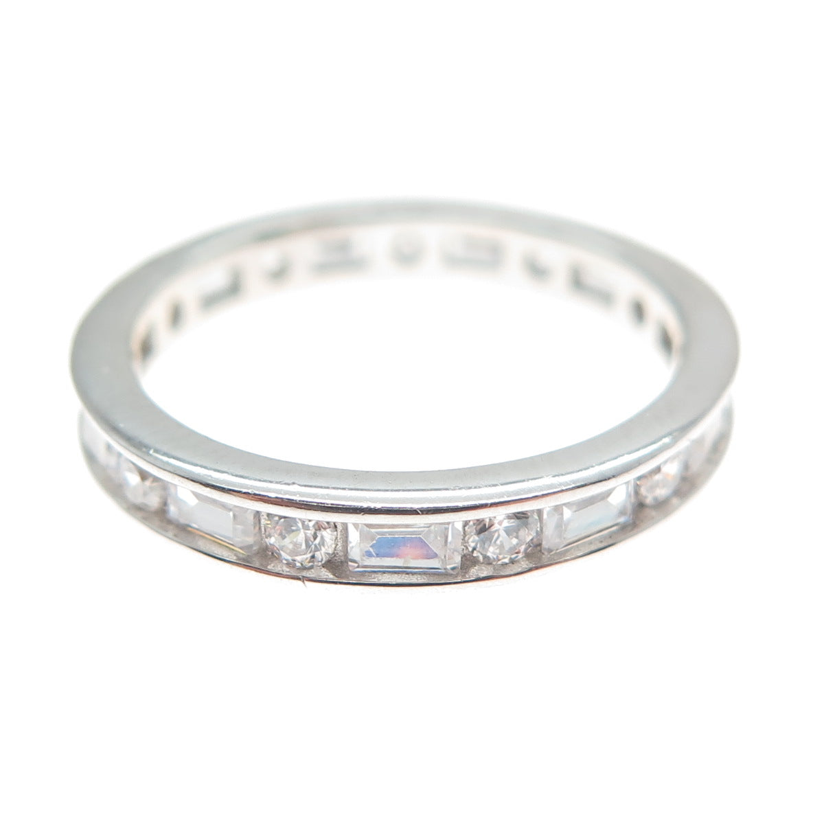 JOY & RACHEL 925 Sterling Silver Round Emerald-Cut C Z Eternity Ring Size 6.25