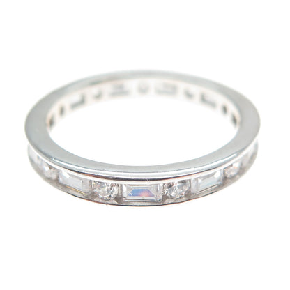 JOY & RACHEL 925 Sterling Silver Round Emerald-Cut C Z Eternity Ring Size 6.25
