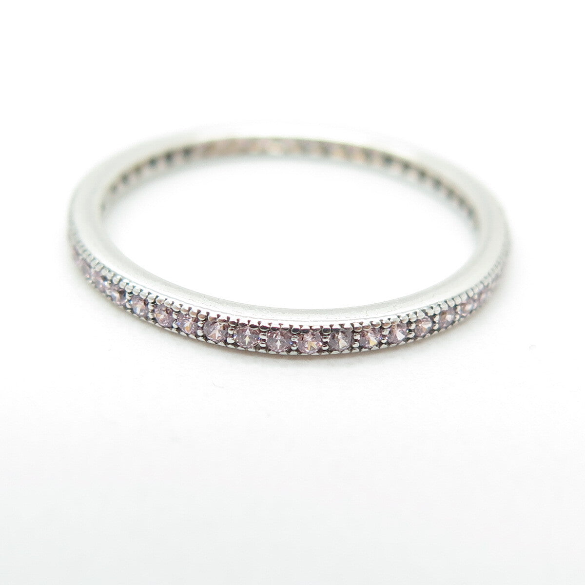 925 Sterling Silver Round-Cut C Z Stackable Eternity Band Ring Size 6.25