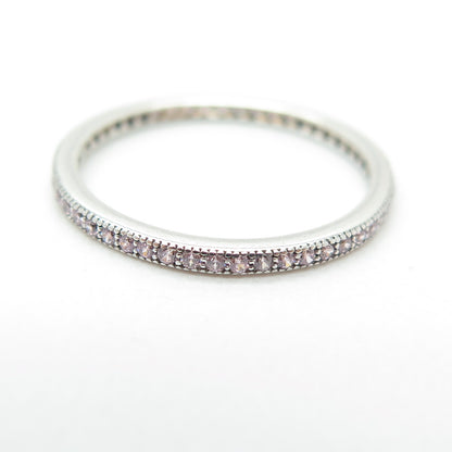 925 Sterling Silver Round-Cut C Z Stackable Eternity Band Ring Size 6.25