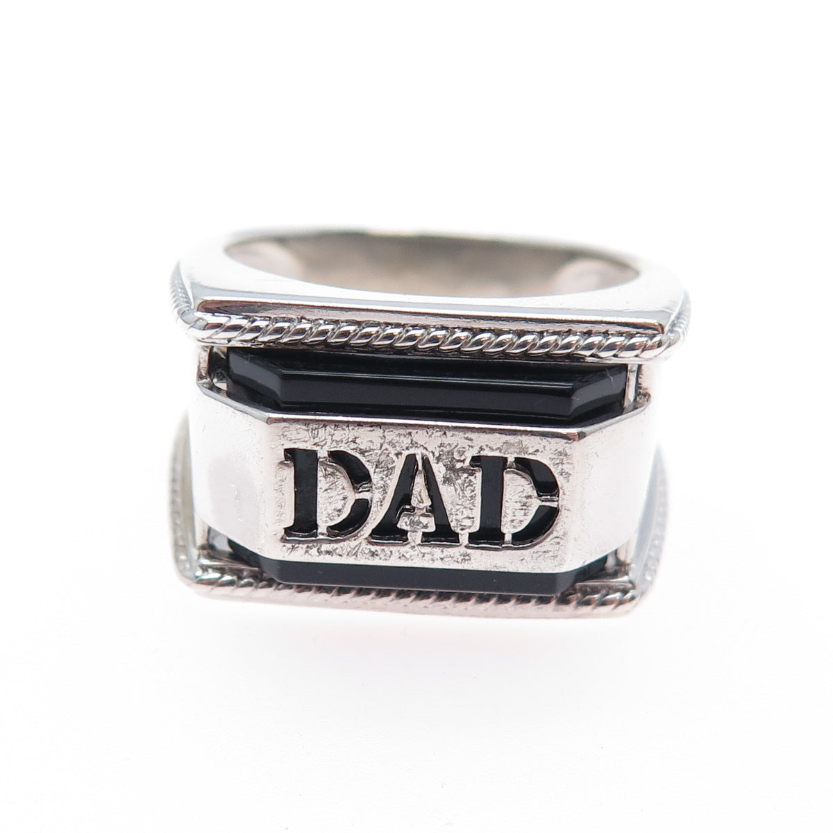 925 Sterling Silver Real Black Onyx Dad Ring Size 10.25