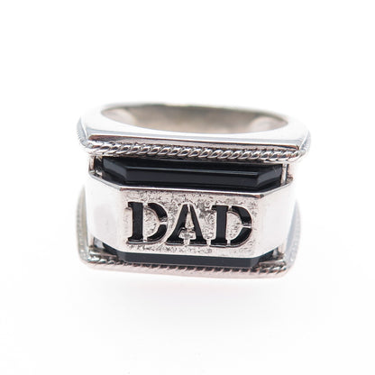 925 Sterling Silver Real Black Onyx Dad Ring Size 10.25