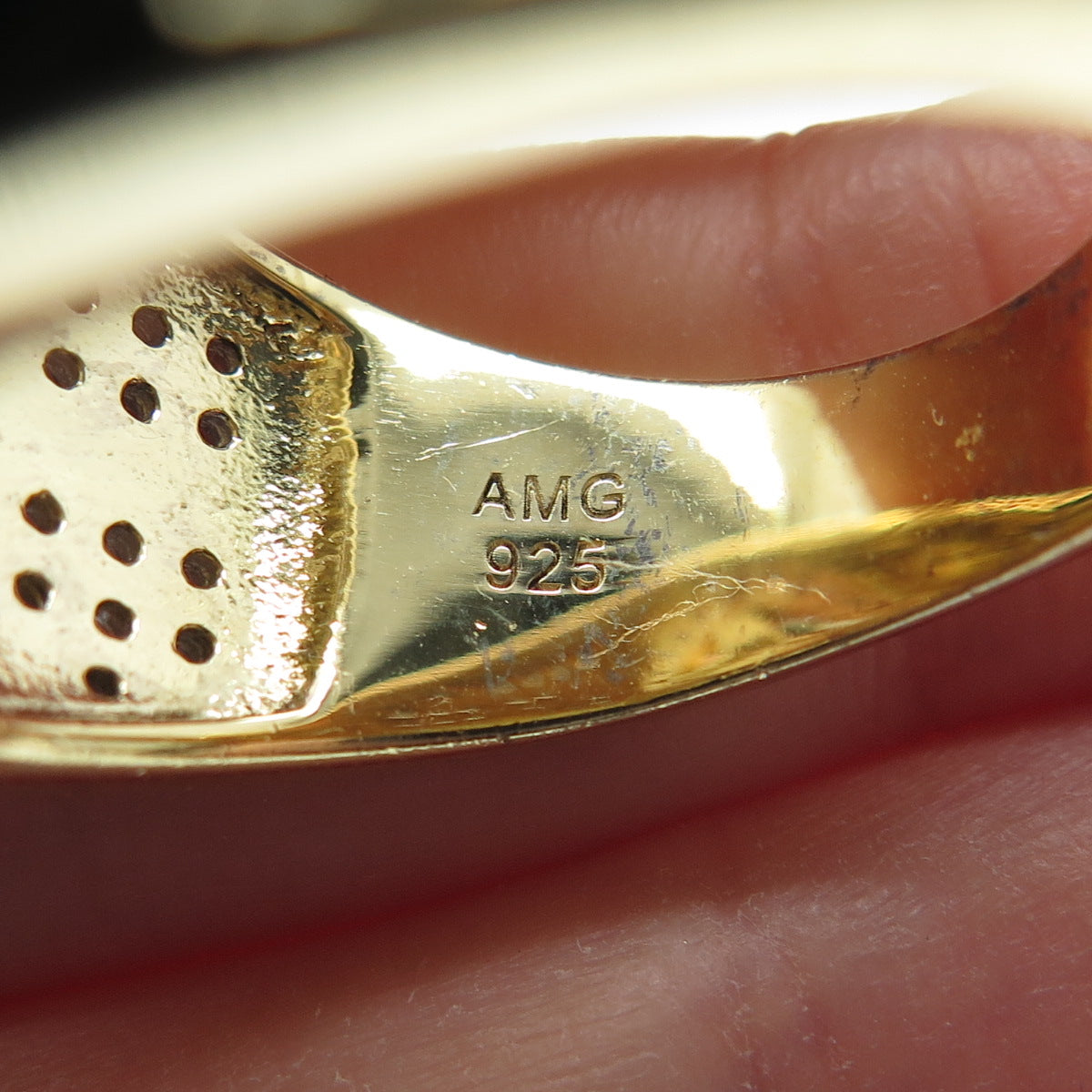 925 Sterling Gold Plated C Z Horse & Horseshoe for Good Luck Wide Ring Size 11.5