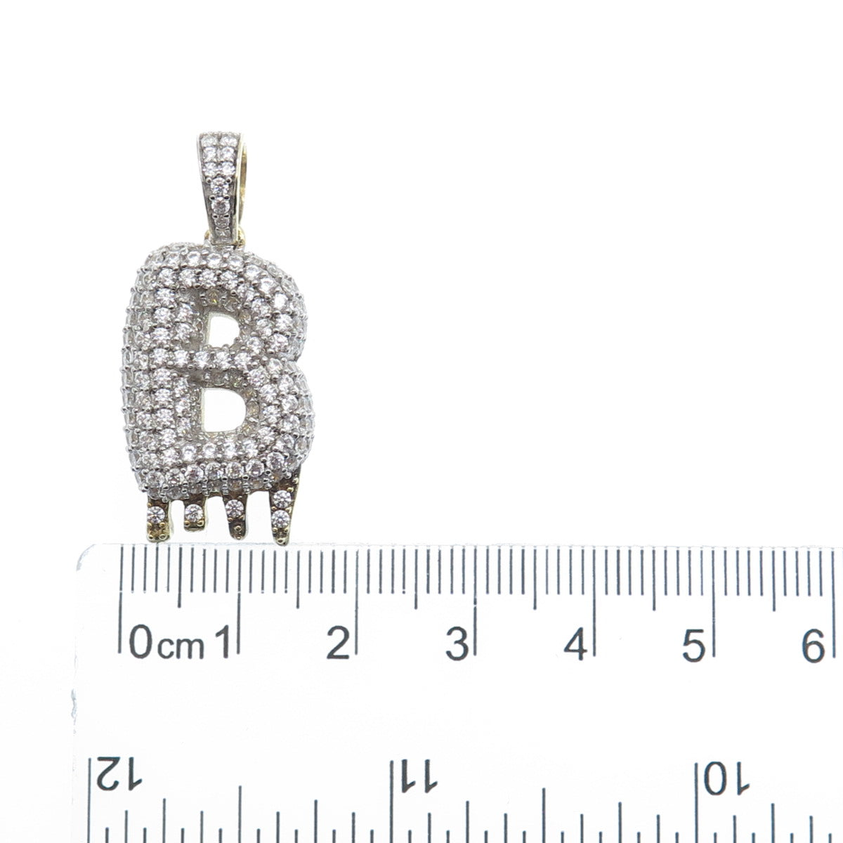 925 Sterling Silver Gold Plated Round-Cut Shaped C Z Letter B Sparkle Pendant