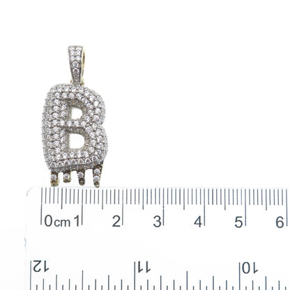 925 Sterling Silver Gold Plated Round-Cut Shaped C Z Letter B Sparkle Pendant