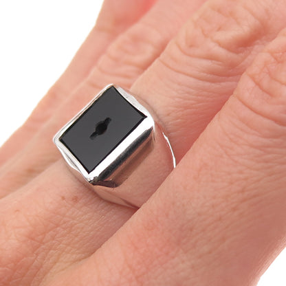 Joseph Esposito 925 Sterling Vintage Real Black Onyx Ring Size 8 (missing stone)
