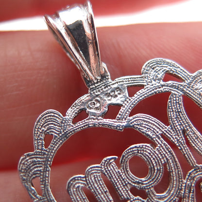 925 Sterling Silver Vintage Mom Heart Charm Pendant