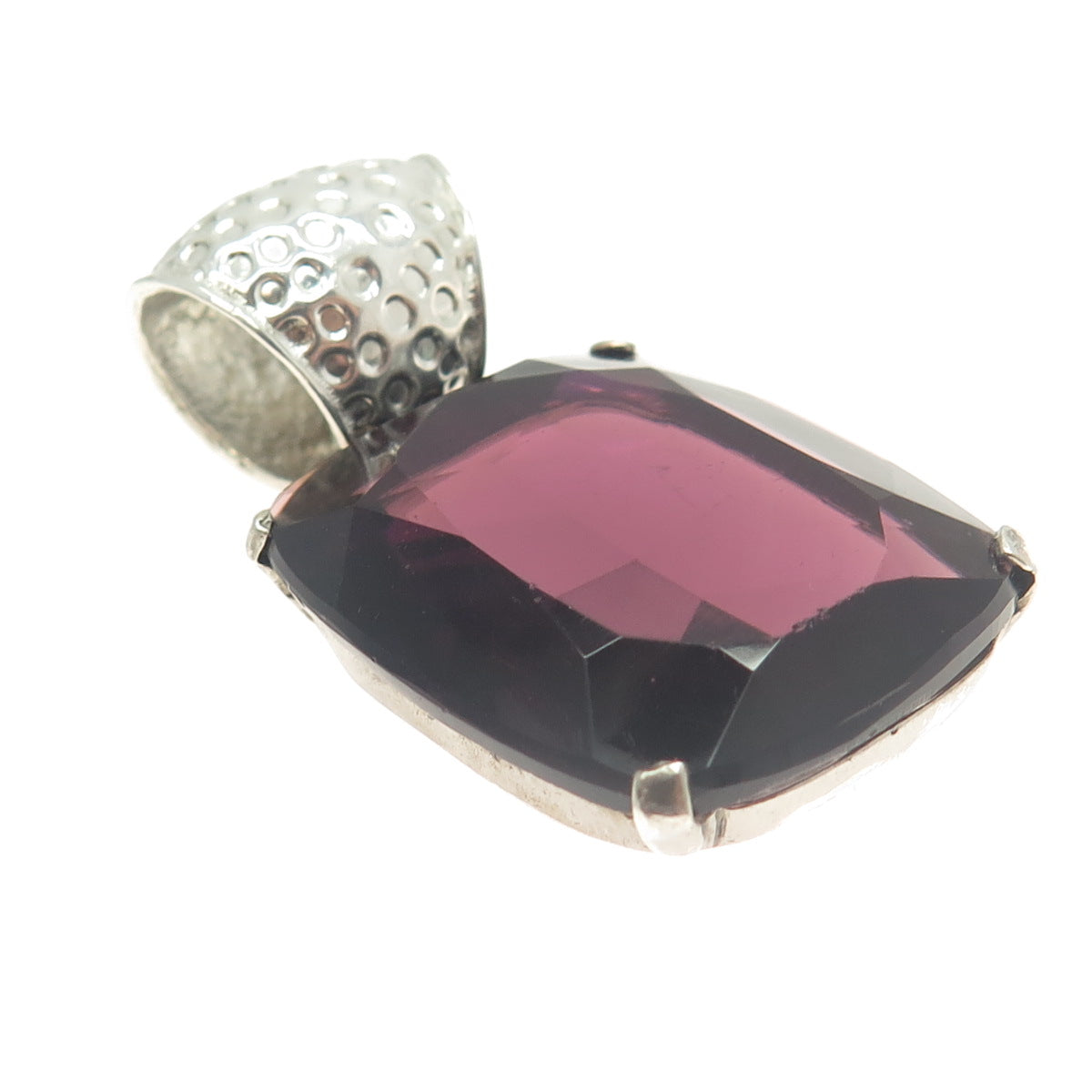 925 Sterling Silver Vintage Purple Glass Large Pendant