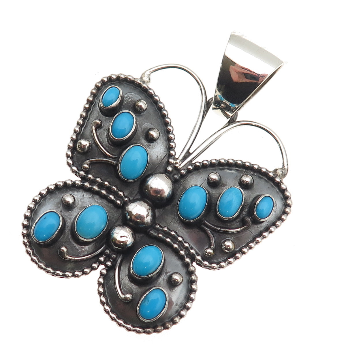 Darrin Livingston Navajo Old Pawn Sterling Vintage Turquoise Butterfly Pendant