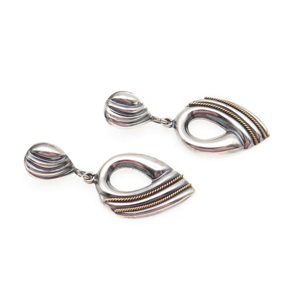 LATON Sterling Silver 2-Tone Vintage Mexico Modernist Oxidized Dangle Earrings