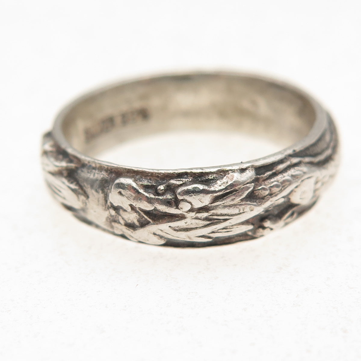 999 Fine Silver Antique Art Deco Chinese Dragon Oxidized Band Ring Size 8.75