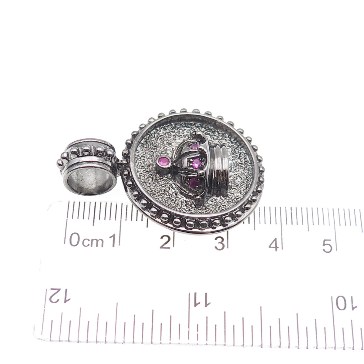 JOLUSA 925 Sterling Silver Black Rhodium Real Pink Sapphire Crown Pendant
