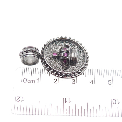 JOLUSA 925 Sterling Silver Black Rhodium Real Pink Sapphire Crown Pendant