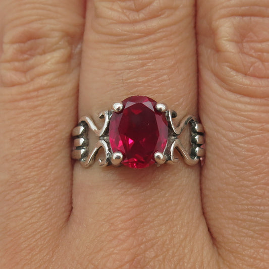 CHATEAU D'ARGENT 925 Sterling Silver Vintage Lab-Created Ruby Ring Size 9.25