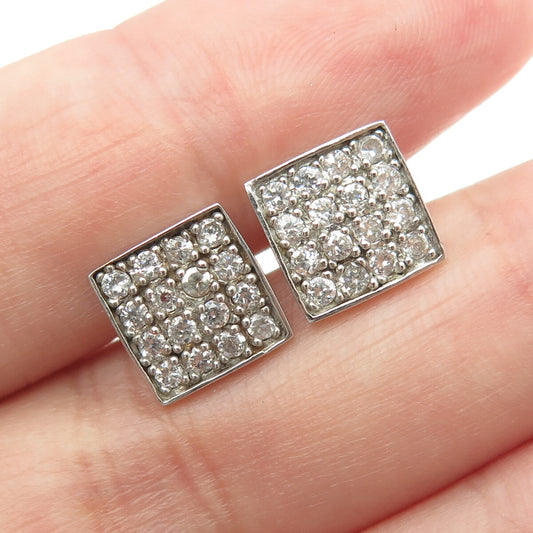 925 Sterling Silver Round-Cut C Z Square Stud Earrings